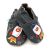 Charcoal Dotty Fish soft sole infant shoes with silver, red and blue space rocket design.