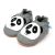 Grey leather Dotty Fish soft sole pre-walker shoes with white and black panda shoes.