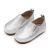 Unisex first walker slip-on shoes in silver leather with rubber sole.