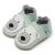 Ice blue leather Dotty Fish soft sole pre-walker shoes with white polar bear design.