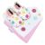 Dotty Fish baby gift set including white leather shoes with multicoloured spots, a pink cotton bib and a colourful spotty cotton bib.