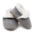 Dotty Fish light grey suede infant and children’s soft sole barefoot slippers, with fluffy fleece lining.