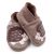Dotty Fish light brown leather soft sole unisex infant shoes with brown and cream hedgehog design.
