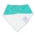 White fleece backing of teal cotton Dotty Fish bandana bib, for infant girls and boys.