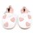 White leather Dotty Fish soft sole baby and toddler first walker shoes for girls with pink ankle trim and pink hearts.