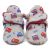 Light grey cotton booties, with red fleece lining and vehicles pattern.
