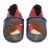 Navy leather Dotty Fish soft sole baby and toddler first walker shoes for boys and girls, with red ankle trim and brown and red robin design.