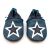 Navy blue leather Dotty Fish soft sole baby and toddler boy’s shoes with white and navy star design.