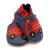 Navy blue Dotty Fish soft sole infant shoes with red ankle trim and red fire engine design.
