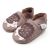 Light brown leather Dotty Fish soft sole pre-walker shoes with brown and cream hedgehog design.