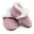 Dotty Fish light pink suede infant and children’s soft sole barefoot slippers, with fluffy fleece lining.