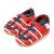 Red Dotty Fish soft sole pre-walker shoes with white stripes, navy ankle trim and navy anchor design.