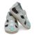 Grey leather Dotty Fish boy’s pre-walker soft sole sandals with blue stars.