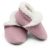 Pale pink suede Dotty Fish baby and children’s soft sole slippers with fleece lining.