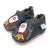 Charcoal Dotty Fish soft sole pre-walker shoes with silver, red and blue space rocket design.