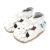 White leather Dotty Fish girl’s pre-walker soft sole sandals with white flowers.