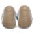 Non-slip suede sole of baby booties, imprinted with Dotty Fish logo.