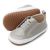Light grey leather Dotty Fish first walker rubber sole slip-on shoes for girls and boys.