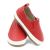 Unisex first walker slip-on shoes in red leather with rubber sole.