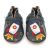 Charcoal leather Dotty Fish soft sole baby and toddler boy’s shoes with silver, red and blue space rocket design.