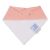 White fleece backing of peachy pink cotton Dotty Fish bandana bib, for infant girls and boys.