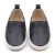 Navy blue leather Dotty Fish baby and toddler rubber sole slip-on shoes.