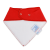 White fleece backing of plain bright red cotton Dotty Fish bandana bib, for infant girls and boys.