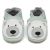 Light blue leather Dotty Fish soft sole baby and toddler first walker shoes for boys and girls, with white polar bear design.