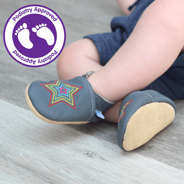 Podiatry approved Dotty Fish leather baby and toddler shoes.