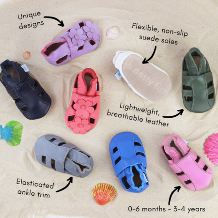 Soft sole leather baby and toddler sandals from Dotty Fish