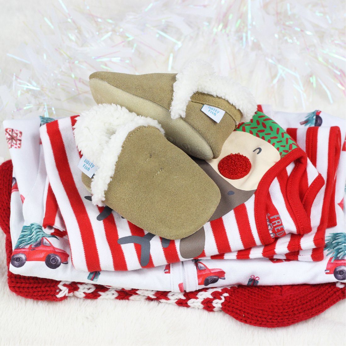 Baby Slippers with Christmas pyjamas